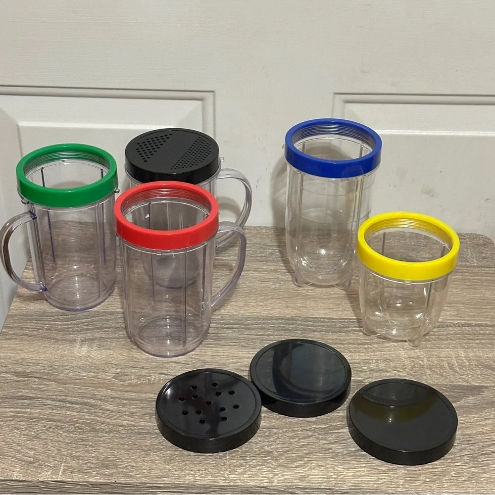 LOT Magic Bullet Original Party Mugs + 4 Lids + Short Cup 13 Piece Set‎